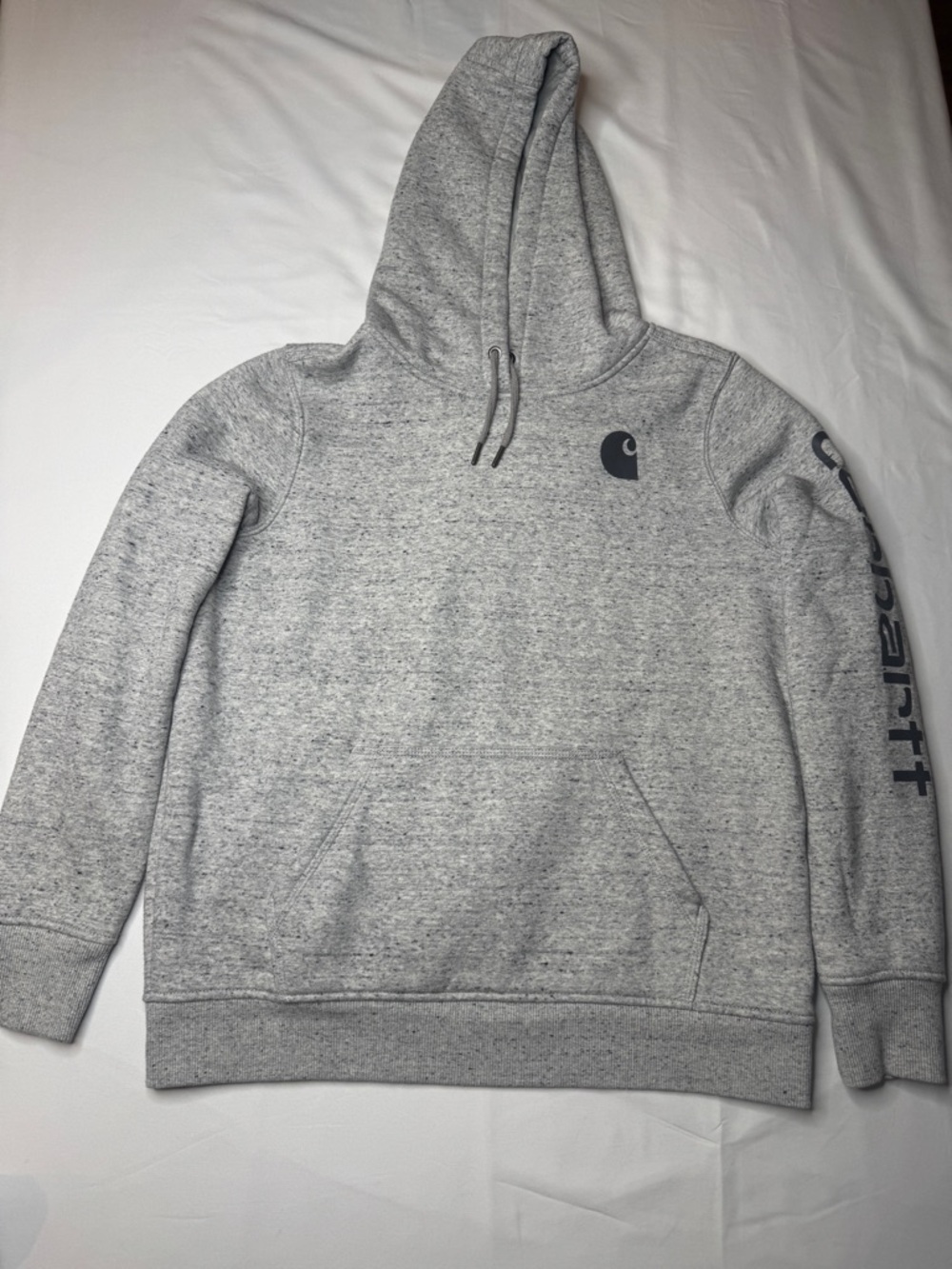Carhartt Relaxed Fit Hoodie Sweatshirt Gray Sleeve Logo Youth Large 12-14